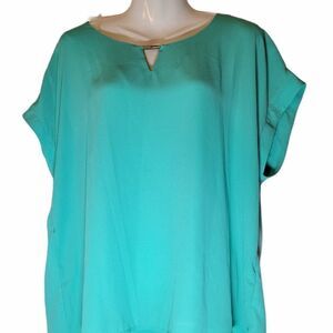 Tacera Womens Short Sleeve Aqua Blouse Top Size XL